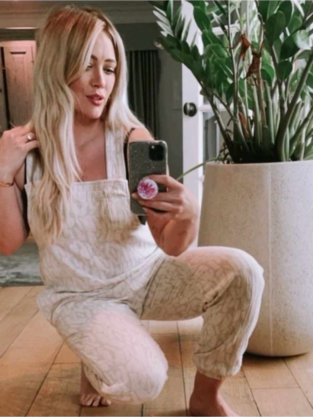 Smash + Tess x Hillary Duff Light Cream Textured Jumpsuit Overalls - Picture 3 of 3